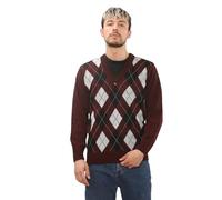 Stylo Online Mens Classic Argyle Knitted Jumper V-Neck Retro Sweater Warm Winter Pullover Lightweight Acrylic Knit Golf Casual Party Travel Knitwear Wine XL