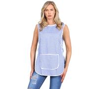 Stylo Online Women’s Check Tabard Apron with Pockets - Poly Cotton Workwear for Cleaning, Catering, Kitchen & Bar - Unisex Adjustable Work Tabard with Side Button Fastening - (Royal Blue L)