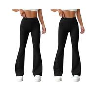 Stylo Online Women’s Flared Trousers 2 Pack - High Waist Stretch Bootcut Pants for Women | Ribbed Wide Leg Office Work Yoga Lounge Trousers | Soft, Wrinkle-Resistant Flare Leg Pants Black 14/27