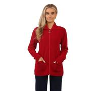 Stylo Online Women's Zip-Up Cable Knit Cardigan - Chunky Knitwear Jumper - Classic Winter Zip Through Sweater with Pockets - Soft & Warm Long Sleeve Ladies Knit Jacket (Red S/M)