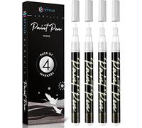 Stylo White Acrylic Paint Pens, 4 White Pens for Dark Card, Fine Tip | 0.7 mm Japanese nib, opaque white ink, black card, kraft paper, slate, terracotta, glass, stone