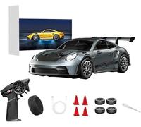 Stylomira 1/43 Scale Alloy RC Drift Car with Adjustable Gyroscope, 2.4G 4WD 2 Driving Modes RC Racing Car with LED Lights, Desk Racer Model for Hobbyist