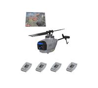 Stylomira C127AI Remote Control Helicopter, 2.4G 4CH Single Blade Brushless Flybarless Optical Flow Altitude Hold, RC Helicopter Military Model for Adults (Grey/4 Battery)