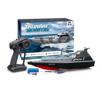 Stylomira RC Boat, 2.4GHz Large Electric Remote Control Racing Ship, Realistic High Speed Motorboat Model, Fun Water Gift for Adults Outdoor Summer Play (Black)