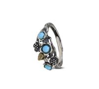 Stylomira RTT Jewelry 925 Sterling Silver Adjustable Ring with Turquoise Floral Cluster Design, Vintage Boho Style Open Band Ring for Women, Dainty and Elegant Jewelry Gift