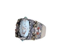 Stylomira RTT Jewelry 925 Sterling Silver Spinner Ring with Turquoise Inlay, Tibetan Vintage Style Anxiety Relief Fidget Ring for Men and Women, Rotatable Meditation Jewelry