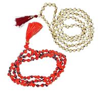 STYLONEST Collection White/Red Gunja Ratti Chirmi Mala Necklace with Tassel Natural Rosary Jaapmala for Meditation Mantra Chanting & Pooja Astrology for Men & Women 108.Combo Set Of 2.