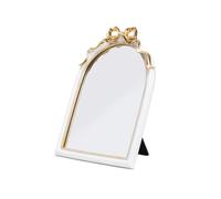 Stylor Vintage Coquette Bow Desk Mirror - Gold Antique Vanity Room Decor, Small Ornate Arched Makeup Mirror, Decorative Victorian Table Top Mirror