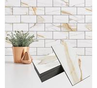StyloVue 100 Pieces Peel and Stick Backsplash for Kitchen, 3" x 6" PVC Subway Tile 2026 Upgraded Calacatta Gold with Black Grout Backsplash Stick on Tile Elevate Kitchen, Bathroom, Fireplace,RV