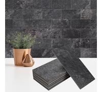 StyloVue 100 Pieces Peel and Stick Backsplash for Kitchen, 3" x 6" PVC Subway Tile 2026 Upgraded Graphite Stone Backsplash Stick on Tile Elevate Kitchen Fireplace RV