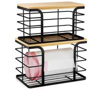 Stylstoreazy 2 Pack Stackable Storage for Kitchen Laundry Pantry Organizers,Trash Bag Holder with Bamboo Top,Wall Mount Garbage Bag Dispenser,Black Large and Small