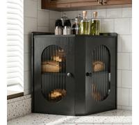 Stylstoreazy Corner Bread Bin for Kitchen,Two Tier Bamboo Bread Box,Bread Storage Containers for Kitchen Countertop with Stiped Window,Black