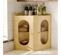 Stylstoreazy Corner Bread Bin for Kitchen,Two Tier Bamboo Bread Box,Bread Storage Containers for Kitchen Countertop with Stiped Window,Natural