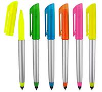 Stylus Ballpoint Pen with Highlighter With Tips, Comes in an array of bright colors, Pack of 5