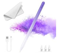 Stylus Pen for iPad,14Mins Fast Charge for Stylus Pencil,Palm Rejection,Tilt Sensitivity,Pen for iPad11/10/9/8/7/6,Pro 12.9"/11"/13" M4,Mini 6/5, Air 5/4/3/11"-13" M2/M3 with Polishing Cloth (Purple)