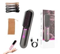 Styluse Beauty Hair Brush, Styluse Portable Hair Straightener Brush, 2-in-1 Straightener & Curler, Rechargeable Wireless Comb, Cordless Ceramic Glaze Bristles, Style Your Hairs in Minutes (Gray)