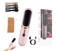 Styluse Beauty Hair Brush, Styluse Portable Hair Straightener Brush, 2-in-1 Straightener & Curler, Rechargeable Wireless Comb, Cordless Ceramic Glaze Bristles, Style Your Hairs in Minutes (Pink)