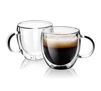 Stylusella Double Wall Glass Espresso Cups 5oz/150ml, A set of 2, Thermo Insulated Borosilicate Glass Cups with Handle