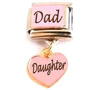 Stylysh Charms DAD Father Daughter Love Heart Dangle Italian 9mm Link FA068 Fits Traditional Classic