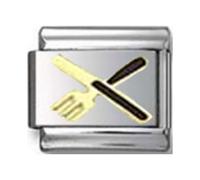 STYLYSH CHARMS Knife & Fork Great Cook Enamel Italian 9mm Link FO010 Fits Traditional Classic