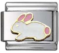 STYLYSH CHARMS Rabbit Bunny Pink White Enamel Italian 9mm Link AN006 Fits Traditional Classic