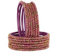 STYOLLO Classic Designer Glass Bangle With Stone Studded & Golden Dotted Ball Work For Women And Girls | Traditional Indian Chudi Jewelry | Kanch Ki Chudiyaha | Women's Bangles For Wedding - Set Of 12
