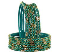 STYOLLO Classic Designer Glass Bangle With Stone Studded & Golden Dotted Ball Work For Women And Girls | Traditional Indian Chudi Jewelry | Kanch Ki Chudiyaha | Women's Bangles For Wedding - Set Of 12