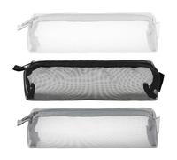 Styquenzer 3PCS Mesh Makeup Brush Bag, Portable Travel Cosmetic Bag Mesh Multifunctional Clear Bags with Zipper for Home Office Supplies Cosmetics Makeup Travel Accessories, Black, white and gray,