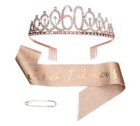 Styquenzer 60th Birthday Sash and Tiara, 60th Birthday Decorations Gifts for Women Rhinestone Crown Kit (Rose Gold)