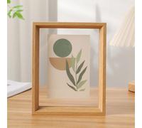 Styrene Photo Frames Double-Sided Floating Glass Frame Wooden Postcard Multicolor Multiple Sizes(Original Wood,6-inches [10.1 * 15.2cm])
