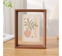Styrene Photo Frames Double-Sided Floating Glass Frame Wooden Postcard Multicolor Multiple Sizes(Walnut,5-inches [8.9 * 12.7cm])
