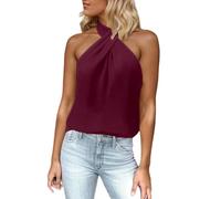 Styrian Women's Casual Sleeveless T-Shirt with Zip Detail on the Back. Perfect for all seasons. Easy to pair with jeans. Versatile long sleeve shirt women's red, Wine Red, S