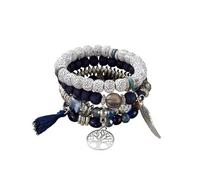 STYUKIMO Fashion jewelry multi-layer elastic bracelet set, Bohemian style, crystal beads, butterfly anchor elephant pendant, black, red, and gold, One Size Fits Most Wrists, Glass crystal beads, liu