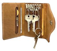 Su.B Leather Key Case - Dutch Design, 6 Hooks, Coin Pocket, Card Slot, Tulip Compartment with Chain - Brown, brown, S, Pocket organiser