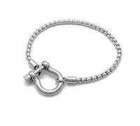 SU LIFE Chunky Charm Bracelet Stainless Steel Foxtail Wheat Chain Bracelet Heavy Screw Anchor Shackle Horseshoe Bracelets (SilverSmall)