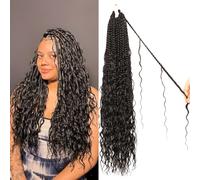Su Mei.s Goddess Box Braids 24 Inch 9 Bundles Bohemian Crochet Braids with Water Wave for Black Women (1B#, 24 inch, 9pc))