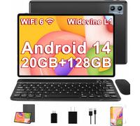 SUAAT 2025 Tablet 10 inch Android 14 Tablets with Keyboard Mouse, 20GB RAM 128GB ROM 1TB Expand 2 in 1 Tablet with Octa-core 6000mAh, HD IPS Display, Widevine L1, 5G WiFi 6, Dual Camera, GMS (Black)