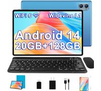 SUAAT 2025 Tablet 10 inch Android 14 Tablets with Keyboard Mouse, 20GB RAM 128GB ROM 1TB Expand 2 in 1 Tablet with Octa-core 6000mAh, HD IPS Display, Widevine L1, 5G WiFi 6, Dual Camera, GMS (Blue)