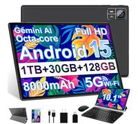 SUAAT Android 15 Tablet 30GB RAM 128GB ROM 1TB Expand, 10.1 inch Tablets with Keyboard Mouse, Octa-Core, 8000mAh, IPS HD Display, 5G WiFi BT 5.0 GPS, Widevine L1, Gemini AI, Camera