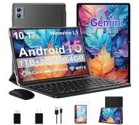 SUAAT Android 15 Tablet with Keyboard 30GB 64GB 1TB Extender Tab PC with 2.0GHz Octa-Core, 8MP Camera, 6000mAh, GMS, WiFi 6, BT 5.0, FHD Display, Widevine L1, Gemini AI (Black)