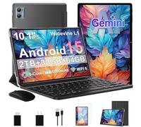 SUAAT Android 15 Tablet with Keyboard 30GB 64GB 1TB Extender Tab PC with 2.0GHz Octa-Core, 8MP Camera, 6000mAh, GMS, WiFi 6, BT 5.0, FHD Display, Widevine L1, Gemini AI (Black)