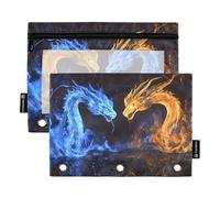 SUABO Blue Dragon Orange Fire Dragon Pencil Pouch for 3 Ring Binder, 2 PCS Binder Pencil Pouch with Zipper, Clear Window Zipper Pencil Case for Office Supplies