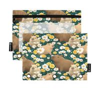 SUABO Daisy Capibala Pattern Pencil Pouch for 3 Ring Binder, 2 PCS Binder Pencil Pouch with Zipper, Clear Window Zipper Pencil Case Pencil Bags for Office Supplies