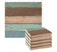 SUABO Teal Green Brown Wood Texture Kitchen Dishcloths, 6 Pack Dish Towels Quick Drying Tea Towels Absorbent Cleaning Towels Tableware Towel for Kitchen Bathroom