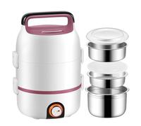Suafif Electric Lunch Box, 200W Faster Food Heater 2.0L Large Capacity 3-Layer Food Warmer Portable 6 in 1 Heated Lunch Box with Handle and Egg Steaming Rack, Pink