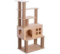 SUAIPA 55.7Inch Multi-Level Wooden Cat Tree Jute-Covered Scratching Posts, Cat Activity Tree with 1 Large Cube Condo
