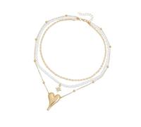 suanbeiii Jewelry Irregular Heart Star Necklace Imitation Pearls Clavicle Chain for Layering and Gifting Asymmetric Pendant Chain