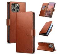 SUANDUCK Case for iPhone 16 Pro 6.3 Inch Premium Leather Magnetic Case with Armored RFID Slot, Adjustable Stand and 360° Non-Slip Protection, Compatible with Apple 16Pro, Light Brown