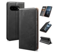 SUANDUCK for Google Pixel 9A Flip Case Magnetic Leather, RFID Blocking Card Slot, Adjustable Holder, 360° Anti-Anxiety Protection, Compatible with Pixel 9A, Black