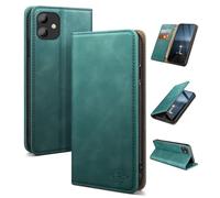 SUANDUCK for iPhone 11 6.1" mobile phone case magnetic leather flip case with RFID-blocking card compartment, adjustable stand and 360° drop protection with Apple 11 Dark Green